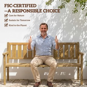 Outsunny Ławka ogrodowa 3-osobowa, odporna na warunki atmosferyczne, z oparciem i podłokietnikami, drewno, 360 kg nośności, teak | Aosom PL