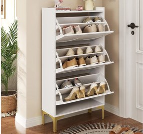 Nowoczesna szafa na buty 63x24x120 cm - 3 poziomy przechowywania - Nogi metalowe - MDF - Biały