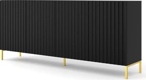 Lamelowa czarna komoda 200 cm na złotych nogach A5-S05