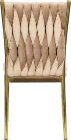 Zestaw Stół Okrągły SALLO 100 cm i 4 Krzesła Tapicerowane Plecione DAN Beżowe Glamour