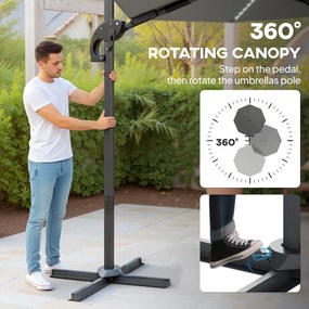 Outsunny Aluminiowy Parasol Ogrodowy LED Solar Ø300 cm Regulowana Wysokość z Korbką UV50+ Ciemnoszary
