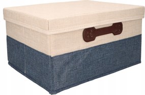 Organizer Tekstylny Granatowy 46x36x28 cm Beżowy Pudełko z Pokrywą do domu