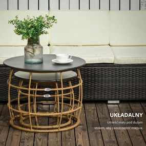 Outsunny Zestaw 2 Stolików Ogrodowych Boho Składane Odporność na Warunki Atmosferyczne Naturalny Ciemnoszary | Aosom PL