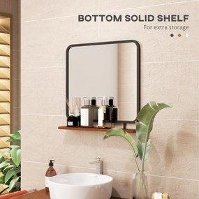 HOMCOM Lustro ścienne z półką, design vintage, metalowa rama, drewno paulowni, 55 x 55,5 cm, Czarne/Drewno