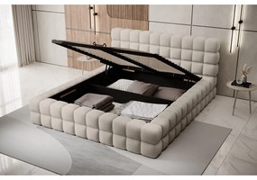 Beżowe tapicerowane łóżko dwuosobowe ze schowkiem ze stelażem 140x200 cm Dizzle – ELTAP