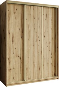 Szafa Przesuwna NISSE 150 cm Szafa Trzydrzwiowa z Szufladami Dąb Artisan / Złote Profile