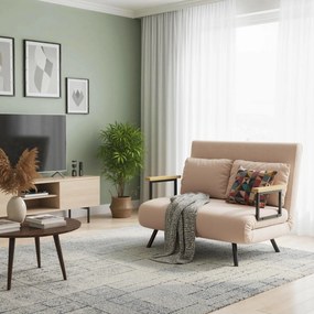 HOMCOM Sofa 2 osobowa z funkcją spania aksamitna z 2 poduszkami w kolorze naturalnym beżowym czarnym | Aosom PL
