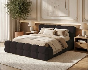 BESILIO Łóżko tapicerowane boucle 140x200 Roma - gruba pianka, pojemnik i stelaż - Czarny