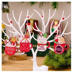 Zestaw HOT DRINKS Świąteczne dekoracje drewniane, 12 szt