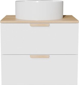 Wisząca szafka łazienkowa z okrągłą umywalką nablatową – Biała – S60 cm – AVORELI