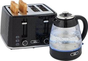 HOMCOM Czajnik 1,7 L 2200 W i toster na 4 kromki z filtrem antywapiennym, zestaw, czarny | Aosom PL