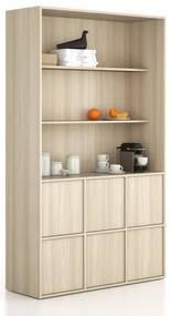 Szafka biurowa FRAME, 6x drzwi, 2x półka, 1299 x 450 x 2162 mm, PUSH-lock, dąb naturalny