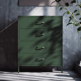 Komoda metalowa 4 szuflady Modern Carla butelkowa zieleń