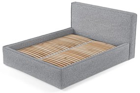 Szare tapicerowane łóżko dwuosobowe ze schowkiem i stelażem 200x200 cm Lounge L – Maison de Rêve