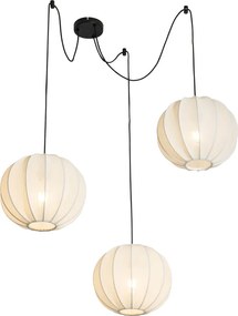 Designerska lampa wisząca biała jedwab 30 cm 3-światła - Plu