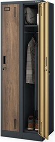 Szafka pracownicza dwukomorowa antracytowa, orzech, 600x1800x500 mm: KACPER II Eco Design