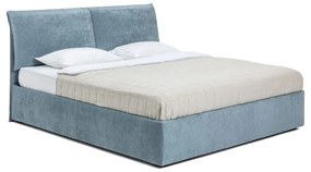 Niebieskie tapicerowane łóżko podwójne z miejscem do przechowywania z materacem/kratką 160x200 cm Thessa Pillow - Bonami Selection