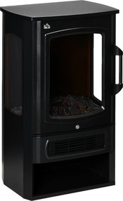 HOMCOM Elektryczny Kominek z Realistycznymi Płomieniami, 2 Poziomy Ogrzewania, Ochrona przed Przegrzaniem, Stal, Czarny, 44,5 x 32 x 74cm