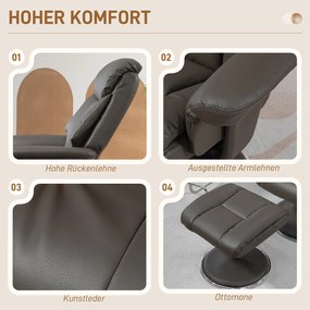 HOMCOM Fotel Relaksacyjny z Podnóżkiem, Regulowane Oparcie, Skóra Ekologiczna, do 150 kg, Szary