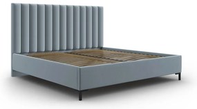 Jasnoniebieskie tapicerowane łóżko dwuosobowe ze schowkiem i stelażem 180x200 cm Casey – Mazzini Beds