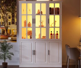 Witryna 121,5x41x200 cm - z oświetleniem LED - 6 drzwi - półki regulowane - MDF - biały