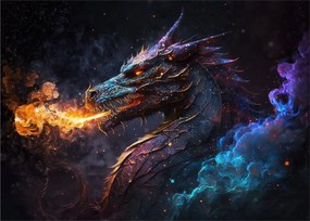 Obraz na szkle - Smok plujący płomieniami (70x50 cm)