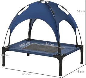 PawHut Łóżko dla zwierząt domowych na zewnątrz - łóżko dla psa, odporne na warunki atmosferyczne, z daszkiem, 61cm x 46 cm x 62 cm, Granatowy + Czarny