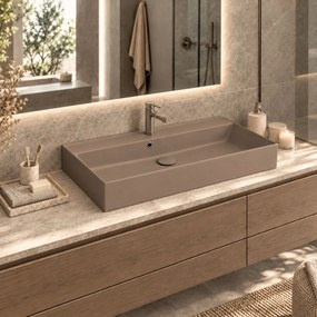 Massi Umywalka ceramiczna nablatowa / wisząca brązowa z otworem na baterie 100 x 45 cm LERA Cappuccino