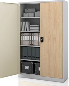 Szafa biurowa metalowa na akta szara / dąb sonoma, 1150x1850x400 mm: JAN II Eco Design