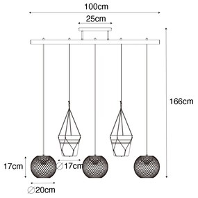 Industrialna lampa wisząca złota 3-punktowa - FlorPrzemysłowy Oswietlenie wewnetrzne