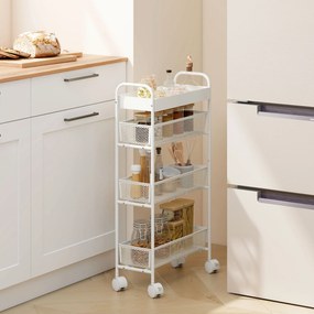 HOMCOM Wózek kuchenny metalowy, 3 kosze, wąski design, 4 koła, do kuchni, salonu, łazienki, biały