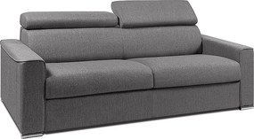 Kanapa 4-osobowa rozkładana typu express z szarej tkaniny z siedziskiem z pianki z pamięcią kształtu - Powierzchnia spania na szerokich listwach 160 cm - Materac 14 cm z pianki i termoelastycznej VIZIR