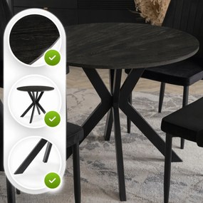 Stół Okrągły LAUREN 90 cm Czarny Loft Nowoczesny