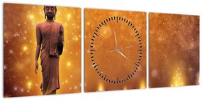Obraz - Budda w złotym blasku (z zegarem) (90x30 cm)