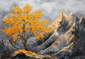 Fototapeta - Złote drzewo w górach (196x136 cm)