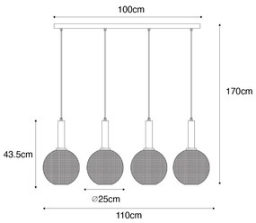 Designerska lampa wisząca czarna z 4-punktowym dymionym szkłem - ChicoDesignerski Oswietlenie wewnetrzne