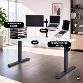 Biurko elektryczne z regulacją wysokości ergonomiczne antracytowo-białe, 1400x700 mm: ARIA