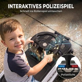 AIYAPLAY Jeździk dziecięcy policyjny z muzyką i światłem, zabezpieczenie antywywrotne i schowek pod siedzeniem 18–36 miesięcy czarny | Aosom PL