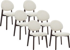 Zestaw 6 krzeseł z tkaniny teksturowanej i ciemnego naturalnego drewna kauczukowca  - Kremowe - MARLENI