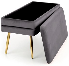 VELVA ławka tapicerowana z pojemnikiem szary velvet, złoty chrom