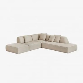 Sofa Modułowy Narożny 3-częściowy Z Prawym Szezlongiem I Tapicerowanym Pufem Cardea Bukla Kremowy Beż - Sklum