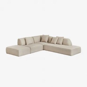 Sofa Narożna Modułowa Cardea 3-częściowa Z Szezlongiem Po Prawej Stronie I Tapicerowanym Pufem Tkanina Bouclé W Kolorze Kremowo-beżowym - Sklum