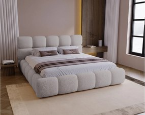 BESILIO Łóżko z grubej pianki 180x200 boucle Boston - łóżko z pojemnikiem i stelażem - Jasnoszary