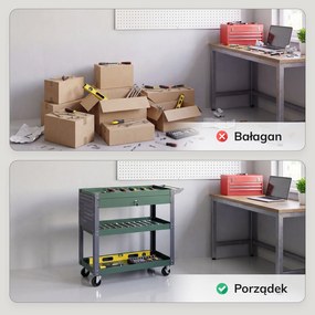 Wózek narzędziowy, warsztatowy na kółkach Fred z szufladą, kolor butelkowa zieleń
