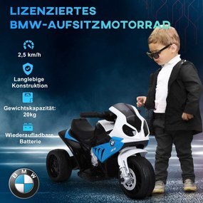 HOMCOM Elektryczny motocykl dla dzieci BMW S1000RR 6V z reflektorem i muzyką 2,5 km/h dla dzieci 18–36 miesięcy Niebieski | Aosom PL