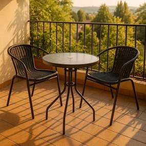 Zestaw balkonowy z plecionego polirattanu – 2 krzesła i stół