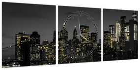 Obraz nocnej metropolii (z zegarem) (90x30 cm)