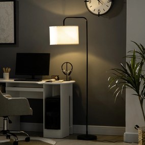 HOMCOM Lampa Stojąca z Przełącznikiem Nożnym, Podłogowa z Abażurem z Tkaniny, Stal, Biała