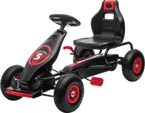 HOMCOM Gokart dla dzieci z pedałami, regulowanym siedziskiem, do użytku wewnątrz i na zewnątrz, od 5 lat, Czerwony+Czarny, 121 x 58 x 61 cm