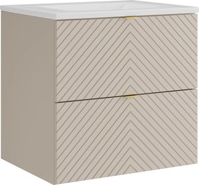 Wisząca szafka łazienkowa w jodełkę z wpuszczaną umywalką – beż – 60 cm – DORIONI